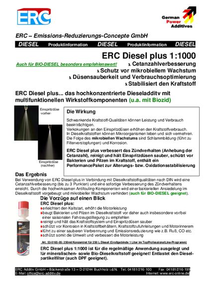 ERC - Emissions-Reduzierungs-Concepte GmbH: Diesel plus 1:1000